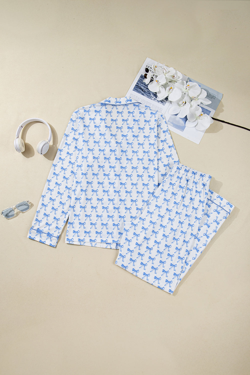 Bow Tie Shirt and Pants Pajama Set