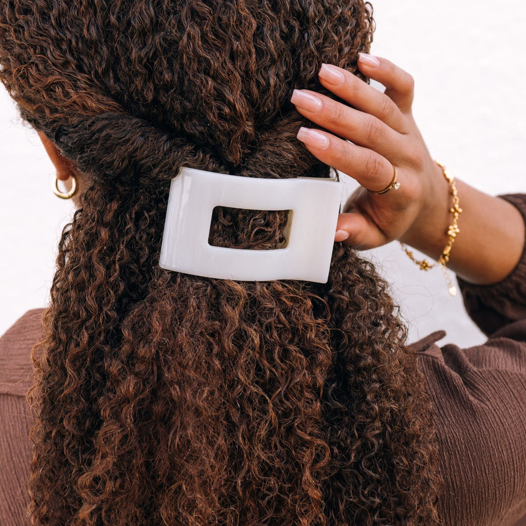 Coconut White Medium Flat Rectangle Hair Clip